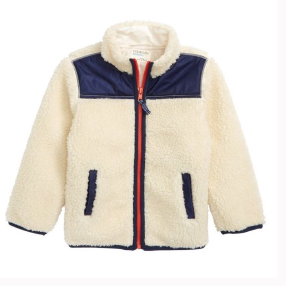 J CREW CREWCUTS KIDS YOUTH FULL ZIP SHERPA JACKET IVORY COLOR BLOCK SIZE 12